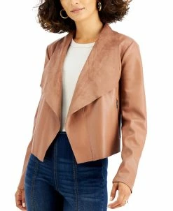 Bar III Women's Faux-Leather Flyaway Jacket, Created For Macy's