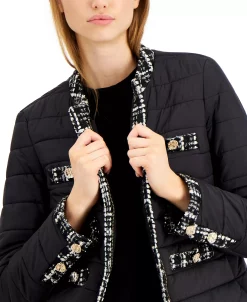 Anne Klein Quilted Tweed-Trim Puffer Jacket -Sam Edelman Shop 19804049 fpx