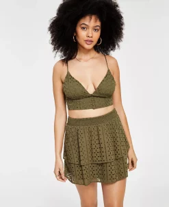 Bar III Women's Smocked Eyelet Skirt, Created For Macy's -Sam Edelman Shop 20957403 fpx