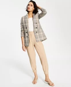 Bar III Women's Mini-Check-Print Faux-Double-Breasted Jacket, Created For Macy's -Sam Edelman Shop 21285272 fpx