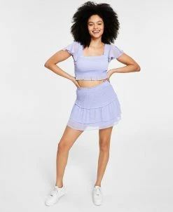 Bar III Women's Ruffled Smocked Mini Skirt, Created For Macy's