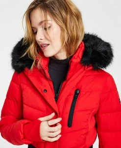 Michael Kors Women's Faux-Fur-Trim Hooded Puffer Coat, Created For Macy's -Sam Edelman Shop 21912182 fpx