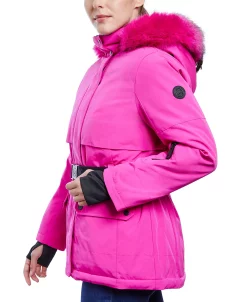 Michael Kors Women's Belted Hooded Faux-Fur-Trim Puffer Coat -Sam Edelman Shop 21912417 fpx