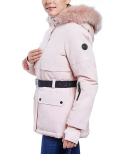 Michael Kors Women's Belted Hooded Faux-Fur-Trim Puffer Coat -Sam Edelman Shop 21912432 fpx