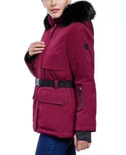 Michael Kors Women's Belted Hooded Faux-Fur-Trim Puffer Coat -Sam Edelman Shop 21912442 fpx