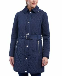 Michael Kors Women's Hooded Quilted Belted Jacket, Created For Macy's