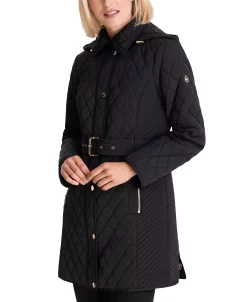 Michael Kors Women's Hooded Quilted Belted Jacket, Created For Macy's -Sam Edelman Shop 21959180 fpx