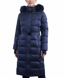 Michael Kors Women's Belted Faux-Fur-Trim Hooded Maxi Puffer Coat