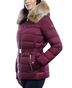 Michael Kors Women's Belted Faux-Fur-Trim Hooded Puffer Coat -Sam Edelman Shop 21959496 fpx