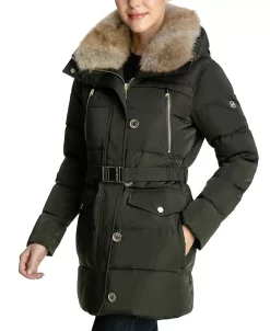 Michael Kors Women's Faux-Fur-Collar Hooded Down Puffer Coat, Created For Macy's -Sam Edelman Shop 21959602 fpx