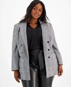 Bar III Plus Size Plaid Faux Double-Breasted Blazer, Created For Macy's -Sam Edelman Shop 21971365 fpx