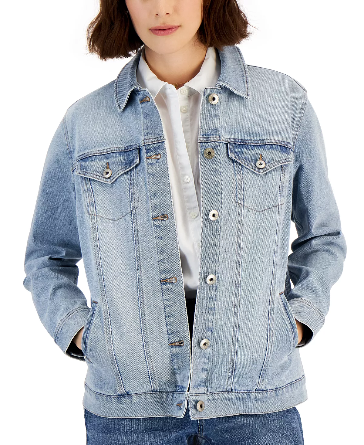Style & Co Women's Denim Trucker Jacket, Created For Macy's 5 Style & Co Women's Denim Trucker Jacket, Created For Macy's - Image 3