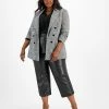 Bar III Plus Size Plaid Double-Breasted Blazer, Ruffle Tie-Neck Blouse, & Faux Leather Tie Waist Pants, Created For Macy's -Sam Edelman Shop 22113822 fpx