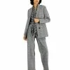 Bar III Women's Plaid Double-Breasted Blazer, Ruffle Tie-Neck Blouse, & Plaid Pleated Wide Leg Pants, Created For Macy's