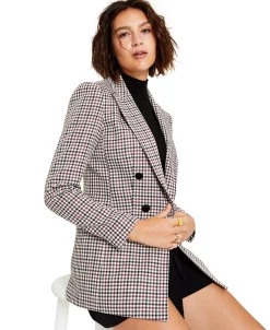 Bar III Women's Mini-Check-Print Faux-Double-Breasted Jacket, Created For Macy's -Sam Edelman Shop 22170544 fpx