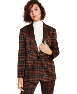 Bar III Women's Plaid Notch-Collar Blazer, Created For Macy's -Sam Edelman Shop 22170607 fpx
