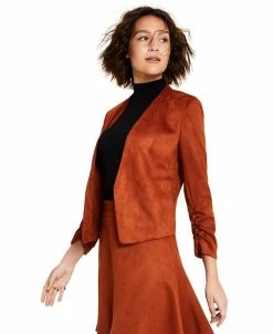 Bar III Women's Faux-Suede Scrunched-Sleeve Blazer, Created For Macy's