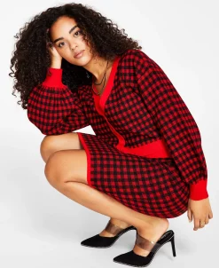 Bar III Women's Checkered Sweater Skirt, Created For Macy's -Sam Edelman Shop 22180013 fpx