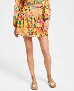 Bar III Women's Floral-Print Ruffled Pull-On Mini Skirt, Created For Macy's