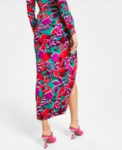 Bar III Women's Floral-Print High-Slit Pull-On Midi Skirt, Created For Macy's -Sam Edelman Shop 22180691 fpx
