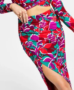 Bar III Women's Floral-Print High-Slit Pull-On Midi Skirt, Created For Macy's -Sam Edelman Shop 22180692 fpx