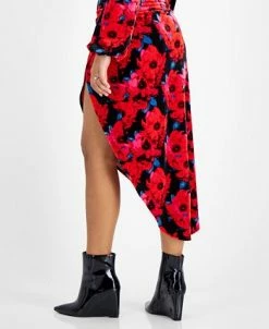 Bar III Women's Floral-Print Midi Velvet Skirt, Created For Macy's -Sam Edelman Shop 22188965 fpx
