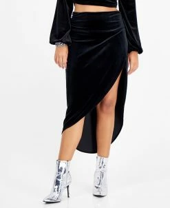 Bar III Women's Ruched Slit-Front Velvet Midi Skirt, Created For Macy's