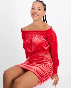 Bar III Women's Ruched Velvet Mini Skirt, Created For Macy's