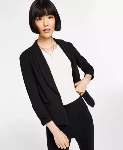 Bar III Knit-Crepe Ruched-Sleeve Blazer, Created For Macy's