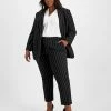 Bar III Plus Size Pinstripe One-Button Blazer, Blouse, & Pinstripe Straight Ankle Pants, Created For Macy's -Sam Edelman Shop 22196656 fpx