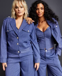 Royalty By Maluma Women's Striped Epaulet Jacket, Created For Macy's -Sam Edelman Shop 22261566 fpx