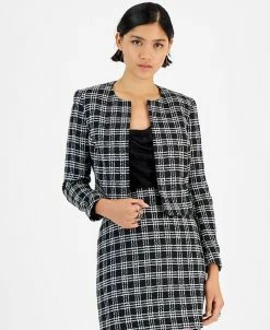 Bar III Women's Plaid Tweed Open-Front Cropped Jacket, Created For Macy's
