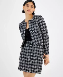 Bar III Women's Plaid Tweed Open-Front Cropped Jacket, Created For Macy's -Sam Edelman Shop 22299029 fpx