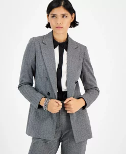 Bar III Women's Shimmer Herringbone Open-Front Jacket