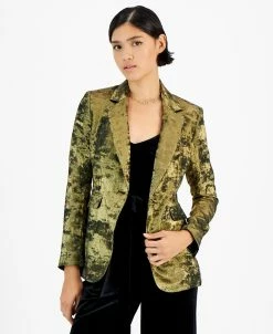 Bar III Women's Metallic Notched Collar One-Button Jacket, Created For Macy's