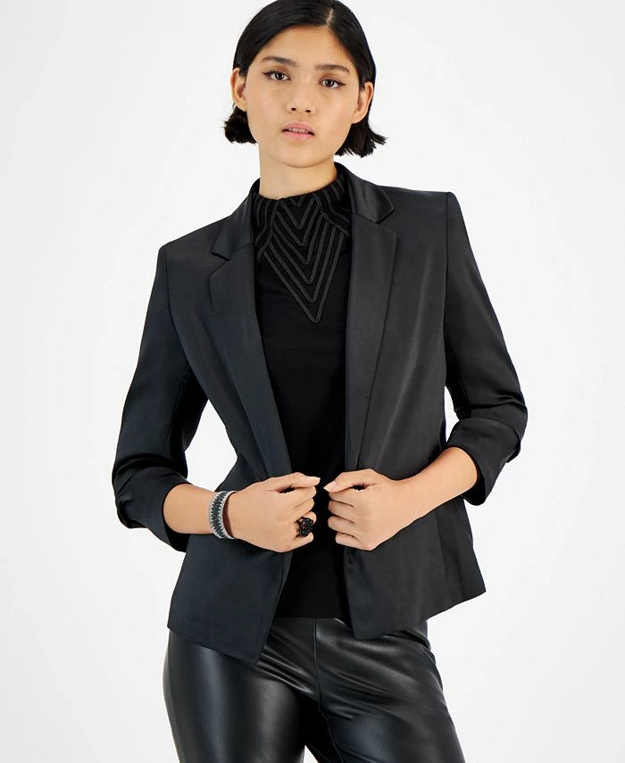 Bar III Women's Washed Satin Pleated-Sleeve Jacket, Created For Macy's 3 Bar III Women's Washed Satin Pleated-Sleeve Jacket, Created For Macy's
