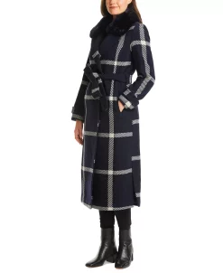 Vince Camuto Women's Faux-Fur-Collar Plaid Maxi Wrap Coat -Sam Edelman Shop 22337264 fpx