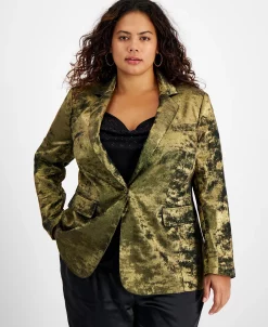 Bar III Plus Size Metallic Notched Collar One-Button Jacket, Created For Macy's -Sam Edelman Shop 22337580 fpx