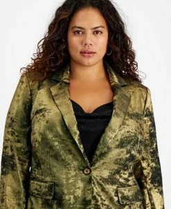 Bar III Plus Size Metallic Notched Collar One-Button Jacket, Created For Macy's -Sam Edelman Shop 22337581 fpx