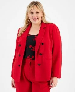 Bar III Plus Size Textured Crepe Faux Double-Breasted Blazer, Created For Macy's