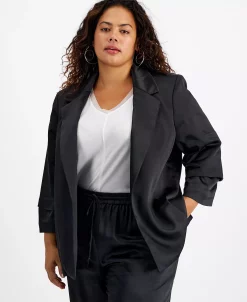 Bar III Plus Size Washed Satin Pleated-Sleeve Jacket, Created For Macy's -Sam Edelman Shop 22337709 fpx