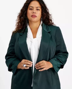 Bar III Plus Size Washed Satin Pleated-Sleeve Jacket, Created For Macy's -Sam Edelman Shop 22337711 fpx