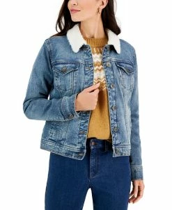 Style & Co Women's Sherpa-Collar Jean Jacket, Created For Macy's