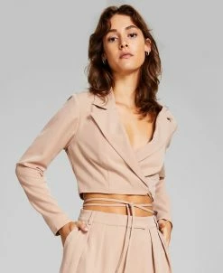 And Now This Women's Cropped Wrap Tie Blazer
