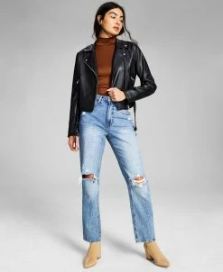 And Now This Women's Belted Faux-Leather Moto Jacket