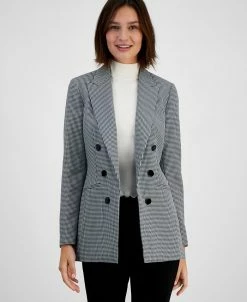 Bar III Women's Houndstooth Faux-Double-Breasted Jacket, Created For Macy's