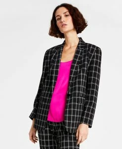 Bar III Women's Plaid Long-Sleeve Single-Button Boyfriend Blazer, Created For Macy's