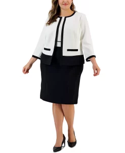 Kasper Plus Size Contrast-Trim Collarless Jacket -Sam Edelman Shop 22567637 fpx