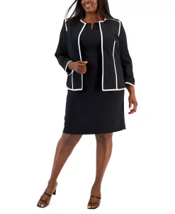 Kasper Plus Size Colorblocked Open-Front Long-Sleeve Blazer -Sam Edelman Shop 22568120 fpx