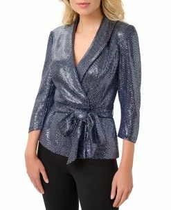 Adrianna Papell Women's Metallic Knit Wrap Top